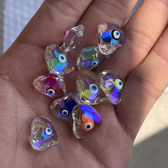 Jewelry Making Accessories Glass Glazed Faceted Peach Heart Pendant With Dripping Oil Design And Eye Pattern