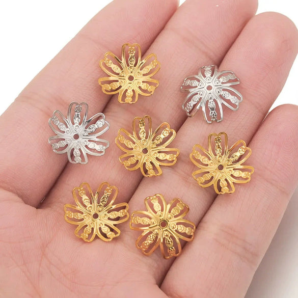 Jewelry Making Stainless Steel Six Petal Bead Cap Gasket With Totem Pattern And Vacuum Plating
