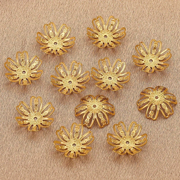 Jewelry Making Stainless Steel Six Petal Bead Cap Gasket With Totem Pattern And Vacuum Plating