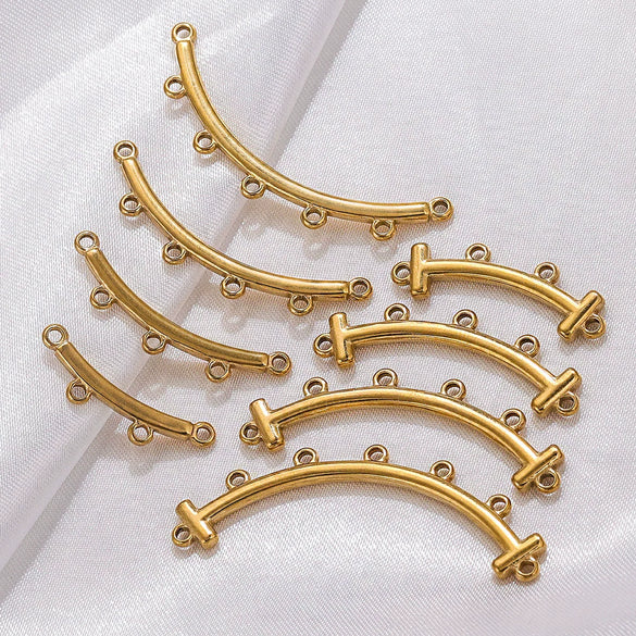 Jewelry Making Supplies Stainless Steel Bohemian Multistrand Porous Curved Connector 18K Electroplated
