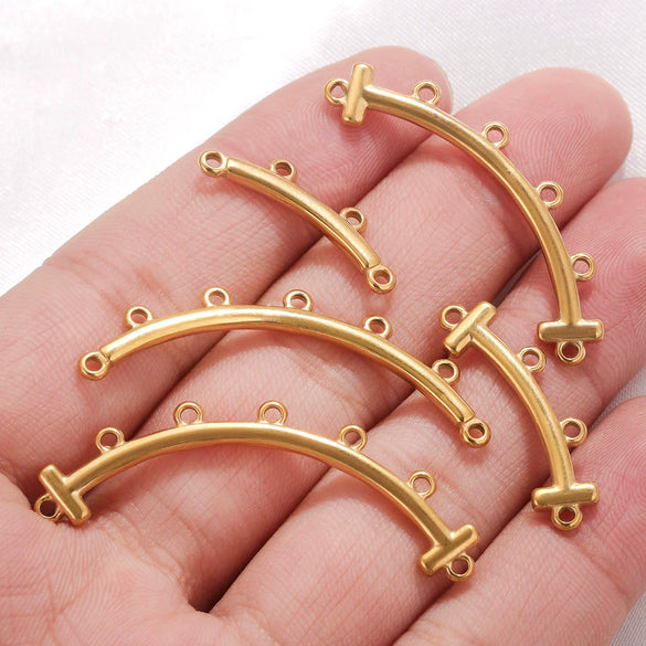Jewelry Making Supplies Stainless Steel Bohemian Multistrand Porous Curved Connector 18K Electroplated