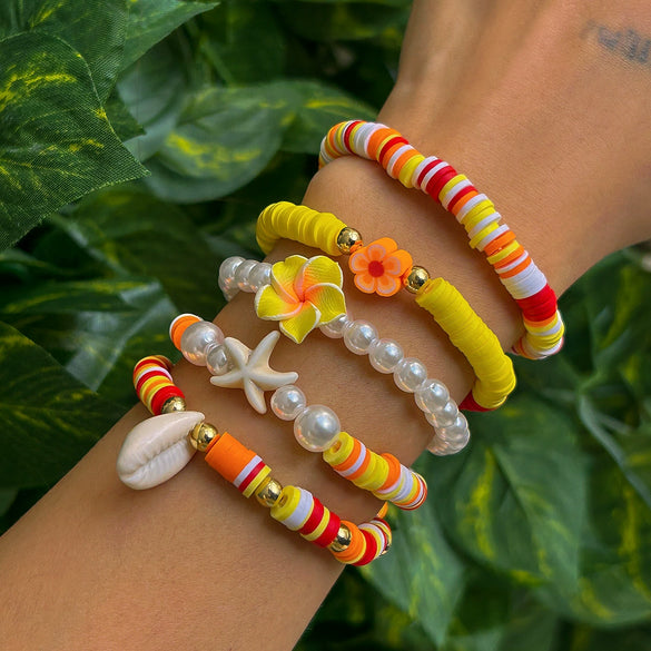 Jewelry Marine Element Shell Starfish Pendant Bracelet Sweet Style Soft Ceramic Polymer Clay Acrylic Electroplating