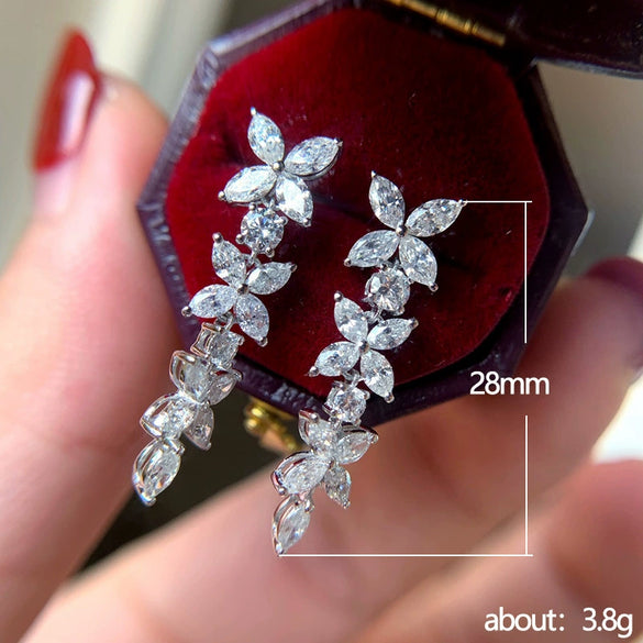Jewelry Marquise Zircon Butterfly Flower Earrings Copper For Women