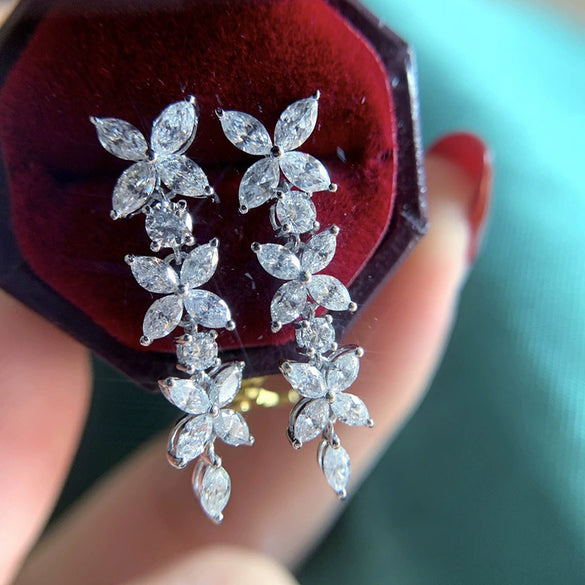 Jewelry Marquise Zircon Butterfly Flower Earrings Copper For Women