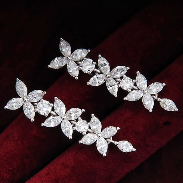 Jewelry Marquise Zircon Butterfly Flower Earrings Copper For Women