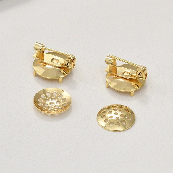 Jewelry Material Copper Geometric Brooch Buckle With 14K Gold Electroplated Treatment
