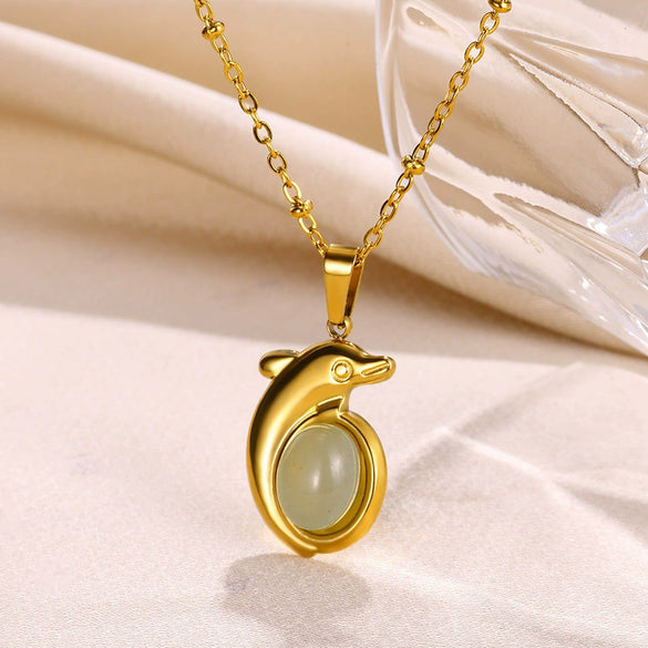Jewelry Medieval Style Stainless Steel Geometric Turquoise Pendant Clavicle Chain With Mixed Gemstone Inlay And Electroplating