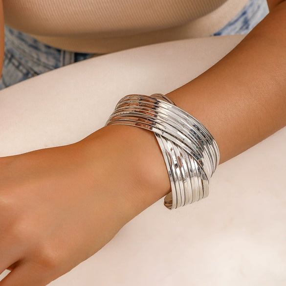 Jewelry Metal Adjustable Open Punk Geometric Electroplated Bracelet