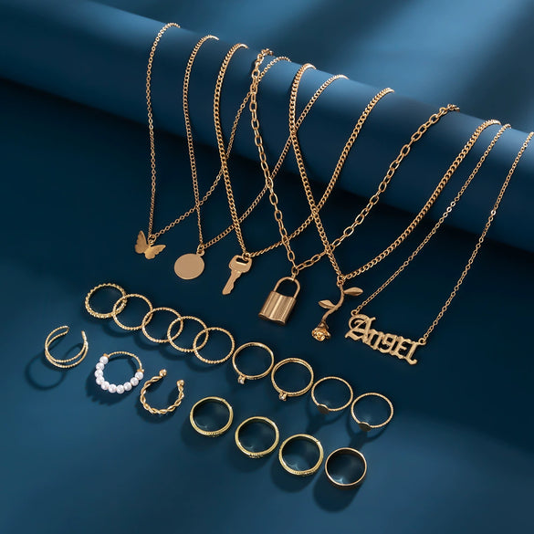 Jewelry Metal Alloy Multibutterfly Lock Pendant Necklace Animal Geometric Zodiac Electroplating