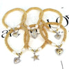 Jewelry Metal Beaded Star Moon Pendant Heart Shape Micropaved Bracelet