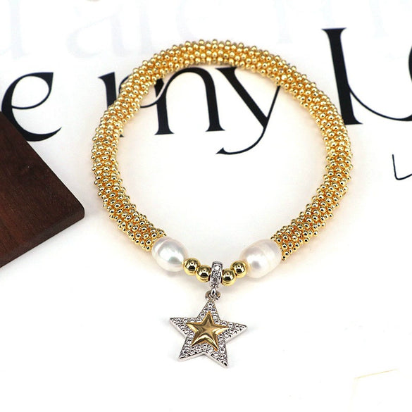 Jewelry Metal Beaded Star Moon Pendant Heart Shape Micropaved Bracelet