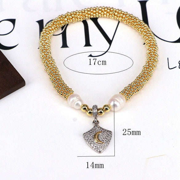 Jewelry Metal Beaded Star Moon Pendant Heart Shape Micropaved Bracelet