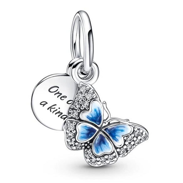 Jewelry Metal Blue Butterfly Pendant With Totem Pattern Electroplating