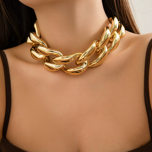 Jewelry Metal Buckle Single Layer Necklace Punk Geometric Style Plastic Plating Aluminum Chain