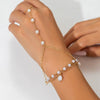 Jewelry Metal Chain Finger Bracelet For Women With Imitation Pearl Rhinestone Geometric Pattern Electroplated