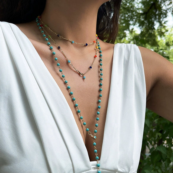 Jewelry Metal Chain Geometric Rhinestone Electroplating Long Necklace For Women