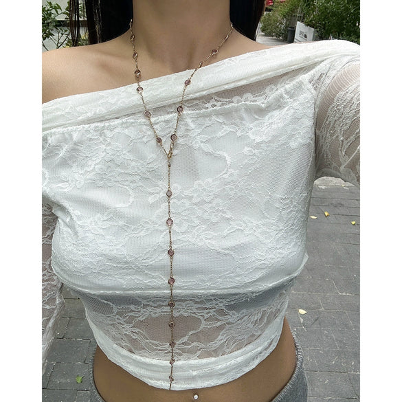 Jewelry Metal Chain Geometric Rhinestone Electroplating Long Necklace For Women