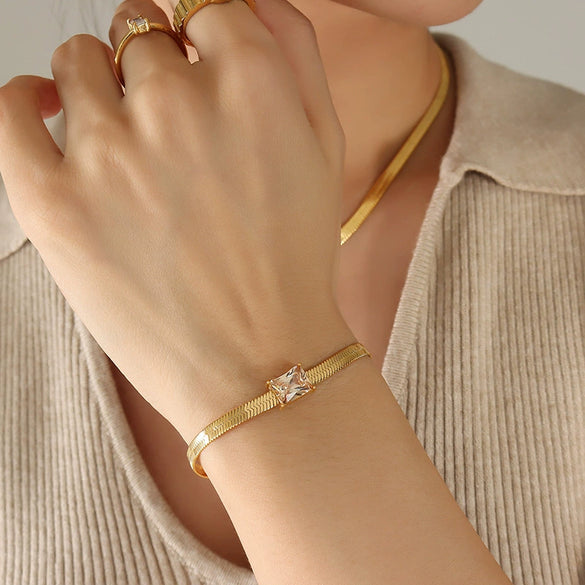 Jewelry Metal Chain Multicolor Zircon Hip Hop Retro Electroplated Bracelet And Necklace Set