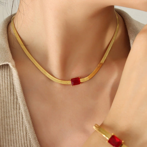 Jewelry Metal Chain Multicolor Zircon Hip Hop Retro Electroplated Bracelet And Necklace Set