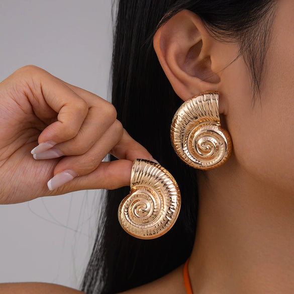 Jewelry Metal Conch Irregular Exaggerated Hollow Earrings Geometric Electroplating Women's