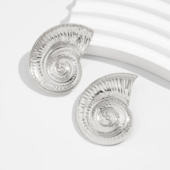 Jewelry Metal Conch Irregular Exaggerated Hollow Earrings Geometric Electroplating Women's