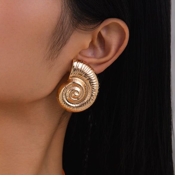 Jewelry Metal Conch Irregular Exaggerated Hollow Earrings Geometric Electroplating Women's
