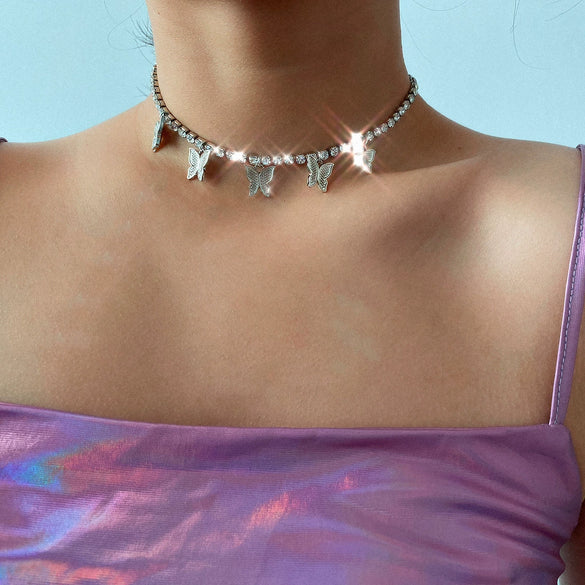 Jewelry Metal Copper Butterfly Claw Chain Simple Single Layer Retro Clavicle Necklace For Women