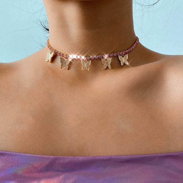 Jewelry Metal Copper Butterfly Claw Chain Simple Single Layer Retro Clavicle Necklace For Women