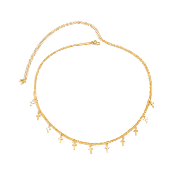 Jewelry Metal Double Layer Snake Bone Body Chain With Cross Tassel For Female