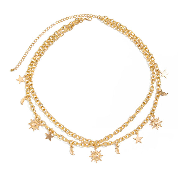 Jewelry Metal Doublelayer Body Chain With Star Sun Pendant Iron Chain Alloy Fashion Style