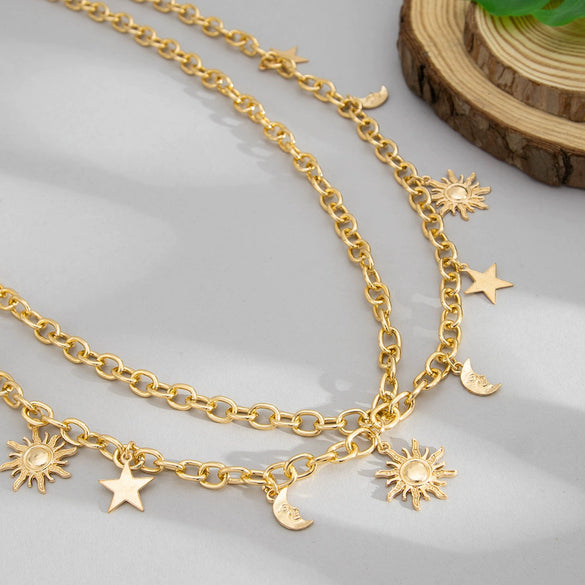 Jewelry Metal Doublelayer Body Chain With Star Sun Pendant Iron Chain Alloy Fashion Style