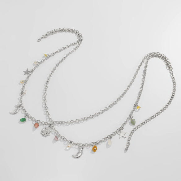 Jewelry Metal Doublelayer Body Chain With Star Sun Pendant Iron Chain Alloy Fashion Style
