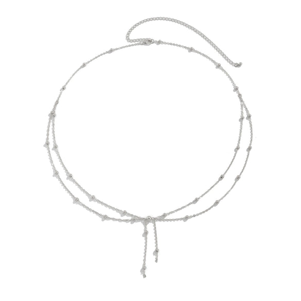 Jewelry Metal Doublelayer Thin Chain Tassel Body Chain With Metallic Round Bead And Double Circle Design For Women