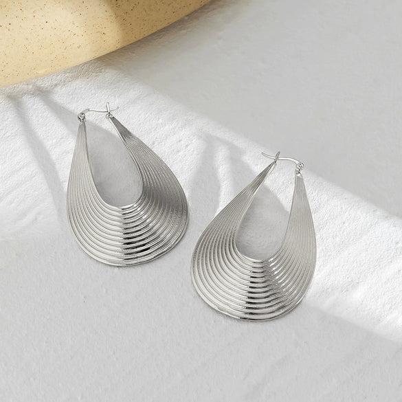 Jewelry Metal Exaggerated Retro Geometric Arc Stripe Earrings Electroplated For Women