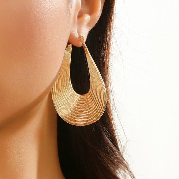Jewelry Metal Exaggerated Retro Geometric Arc Stripe Earrings Electroplated For Women