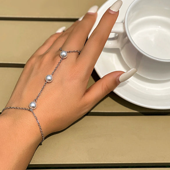 Jewelry Metal Finger Bracelet Geometric Style Electroplated Rhinestone Imitation Pearl For Women