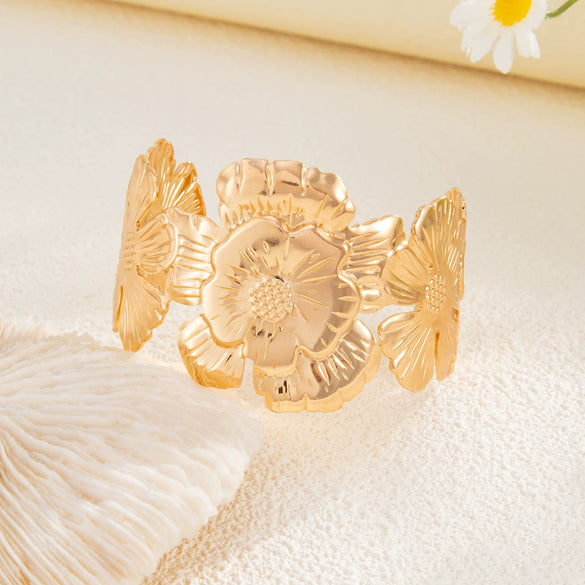 Jewelry Metal Flower Opening Bracelet Iron Electroplating Light Luxury Style
