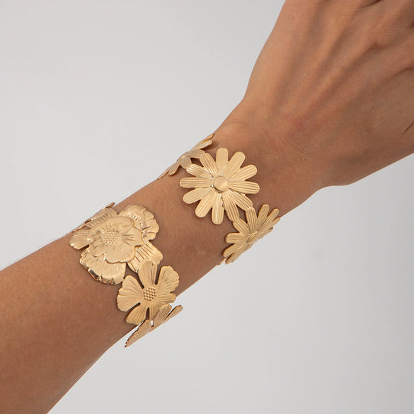 Jewelry Metal Flower Opening Bracelet Iron Electroplating Light Luxury Style
