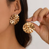 Jewelry Metal Geometric Corrugated Pockmarked Round Pleated Earrings Electroplated