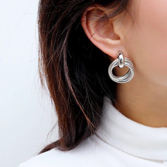 Jewelry Metal Geometric Double Spiral Interlaced Handmade Electroplated Earrings