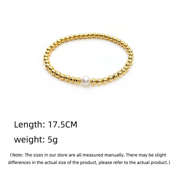 Jewelry Metal Geometric Handwoven Elastic Bracelet For Women With Natural Pearl