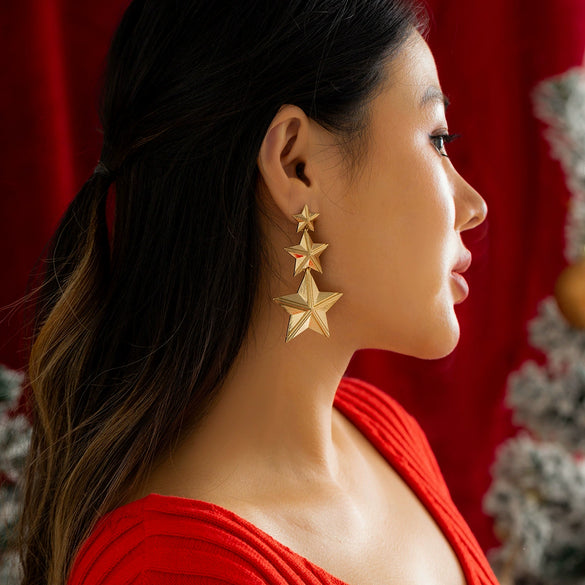 Jewelry Metal Geometric Heart Star Shaped Electroplated Women's Earrings