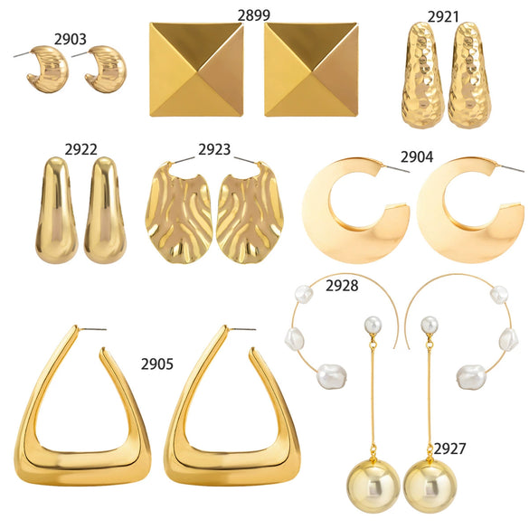 Jewelry Metal Geometric Imitation Pearl Tassel Pleated Earrings With Electroplating