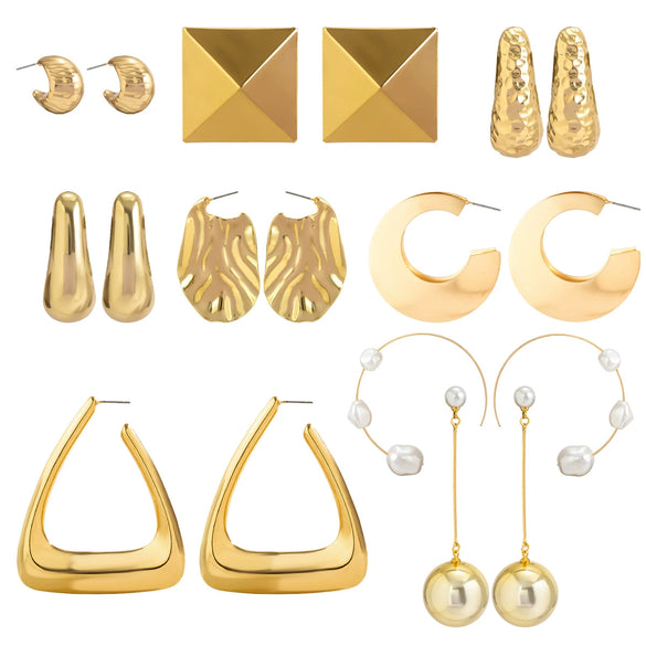 Jewelry Metal Geometric Imitation Pearl Tassel Pleated Earrings With Electroplating