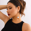 Jewelry Metal Geometric Imitation Pearl Tassel Pleated Earrings With Electroplating