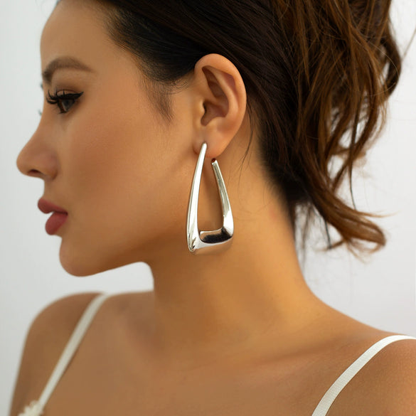 Jewelry Metal Geometric Imitation Pearl Tassel Pleated Earrings With Electroplating