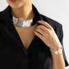 Jewelry Metal Glossy Geometric Clavicle Necklace For Women Iron Aluminum Chain Imitation Pearl Electroplating Punk Style