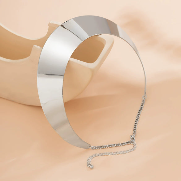 Jewelry Metal Glossy Geometric Clavicle Necklace For Women Iron Aluminum Chain Imitation Pearl Electroplating Punk Style