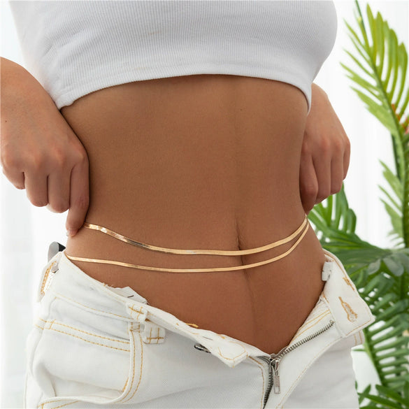 Jewelry Metal Hiphop Doublelayer Flat Snake Bone Chain Waist Chain Body Chain For Women