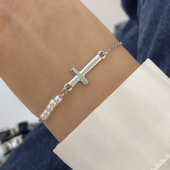 Jewelry Metal Imitation Pearl Chain Bracelet Geometric Hiphop Style Electroplating For Women